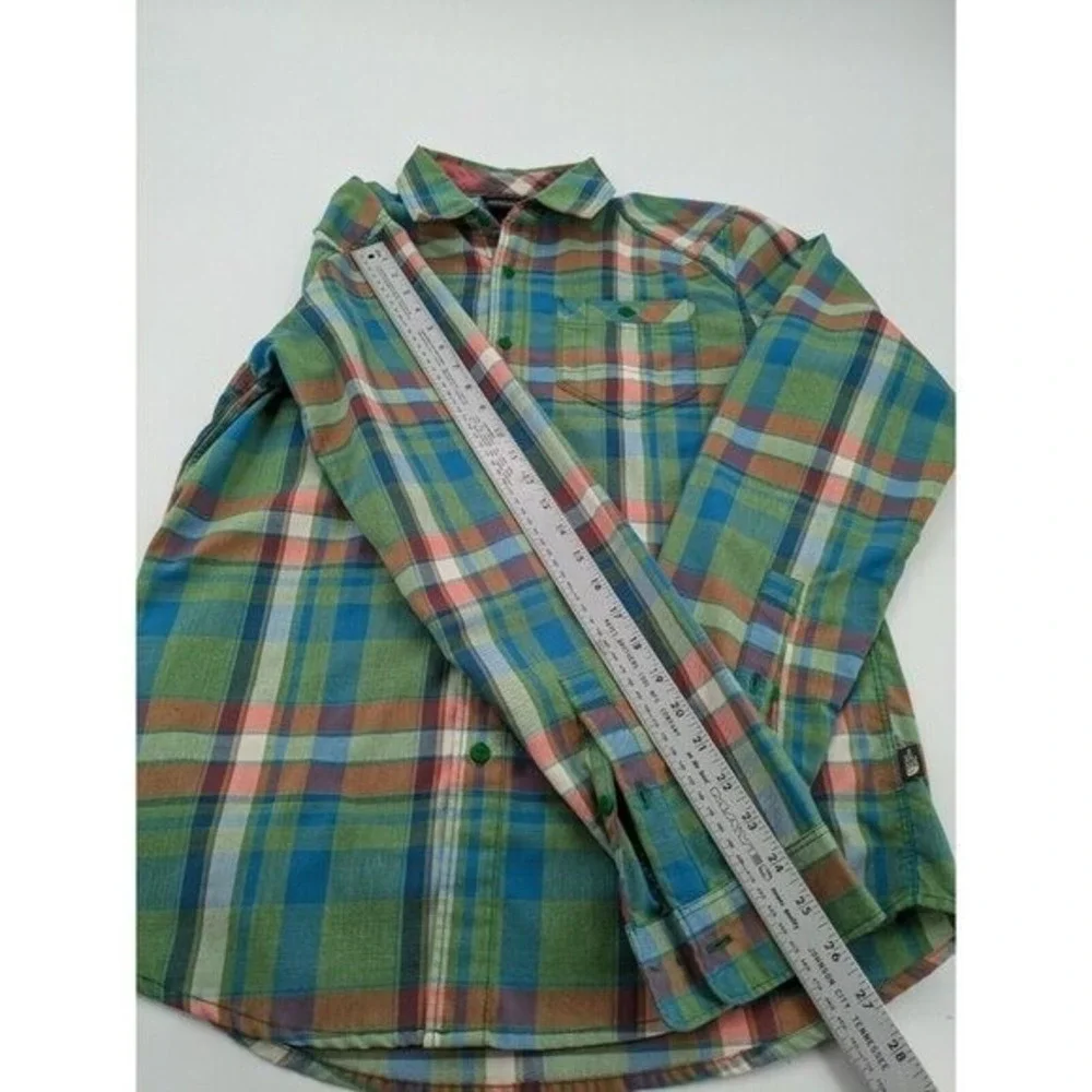 The North Face Flannel Shirt Mens S‎ Green Blue Plaid Long Sleeve Button Front